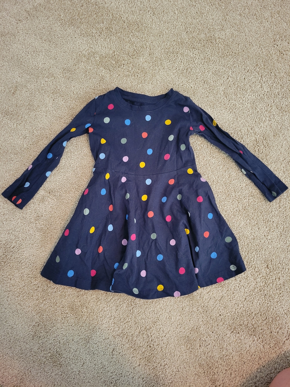 Primary Navy Long-Sleeve Polka Dot Dress - Multicolor Spots